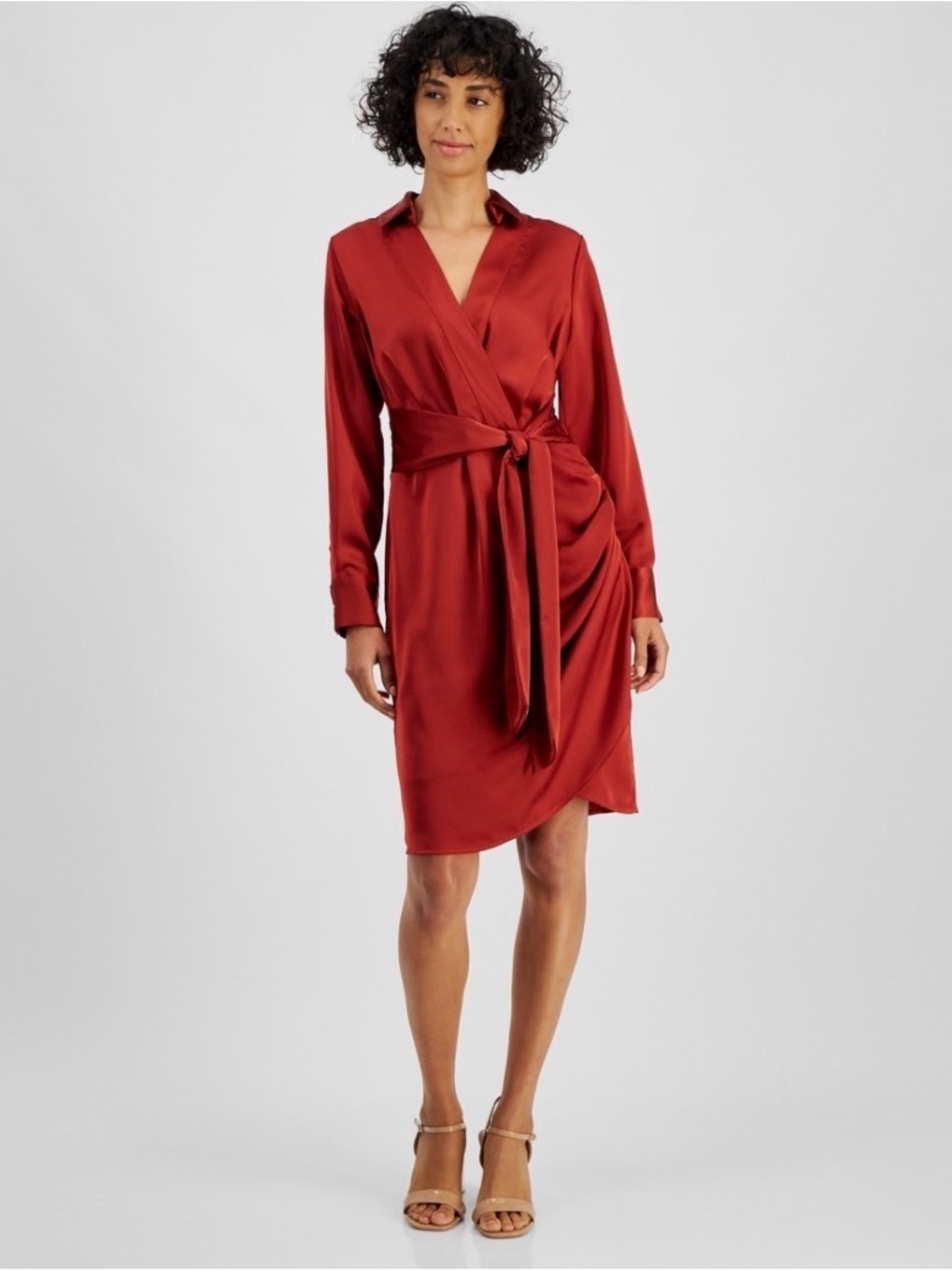 TAHARI ASL BRICK Short Shirtdress Wrap Shirt Dress Size 4 $149 - Picture 2 of 5